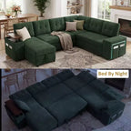 Dyonery 112 Modular Sofa Set, L-Shaped 7-Seater Sofa Bed / With Height-Adjustable Storage Chaise Armrests / USB/LED Light, Chenille Sofa Bed.