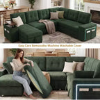 Dyonery 112 Modular Sofa Set, L-Shaped 7-Seater Sofa Bed / With Height-Adjustable Storage Chaise Armrests / USB/LED Light, Chenille Sofa Bed.