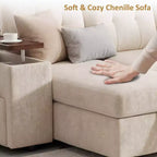 Dyonery 112 Modular Sofa Set, L-Shaped 7-Seater Sofa Bed / With Height-Adjustable Storage Chaise Armrests / USB/LED Light, Chenille Sofa Bed.
