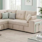 Dyonery 112 Modular Sofa Set, L-Shaped 7-Seater Sofa Bed / With Height-Adjustable Storage Chaise Armrests / USB/LED Light, Chenille Sofa Bed.