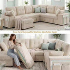 Dyonery 112 Modular Sofa Set, L-Shaped 7-Seater Sofa Bed / With Height-Adjustable Storage Chaise Armrests / USB/LED Light, Chenille Sofa Bed.