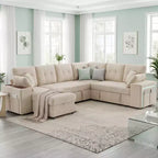 Dyonery 112 Modular Sofa Set, L-Shaped 7-Seater Sofa Bed / With Height-Adjustable Storage Chaise Armrests / USB/LED Light, Chenille Sofa Bed.
