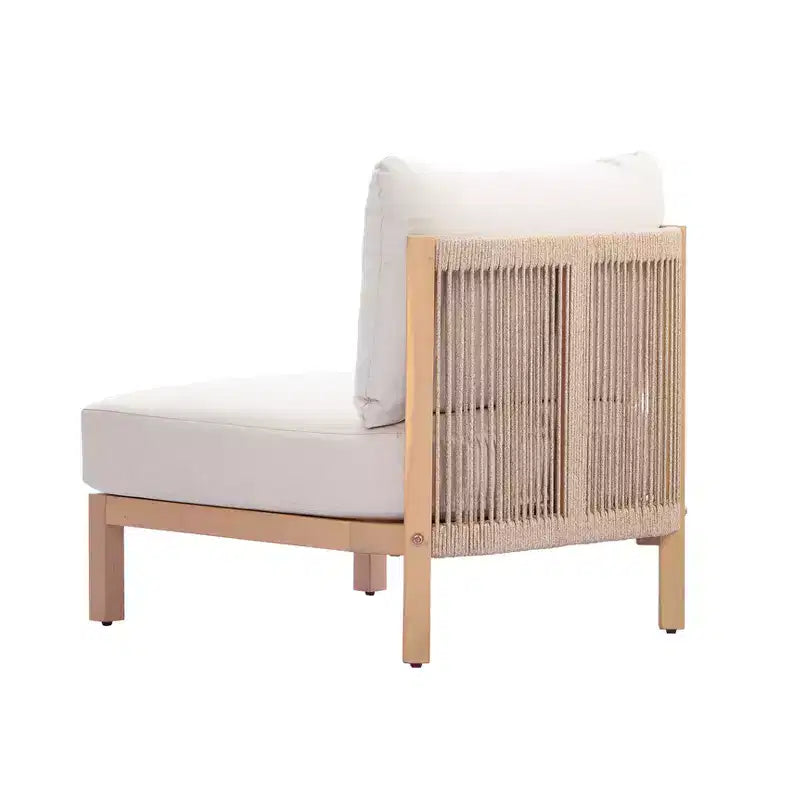 ModernLuxe 1/2 Poltrone da esterno in legno di acacia, con seduta profonda intrecciata in corda e cuscino impermeabile, teak chiaro+beige