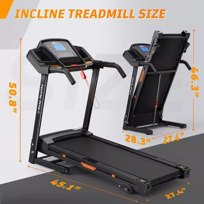 NAYSAYE Tapis Roulant Inclinato Pieghevole, Macchina per Camminata e Corsa con Cardiofrequenzimetro e Portabicchieri per Palestra Domestica, Nero, 50*26.4*46.5
