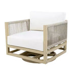 ModernLuxe Poltrona Girevole da Esterno in Legno di Acacia, Finitura Teak, Cuscino Crema, Sedia Intrecciata in Corda per Giardino/Patio