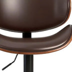 HomeRoots Set of Two Brown and Black Faux Leather Wood And Aluminum Adjustable Height Swivel Bar Chairs