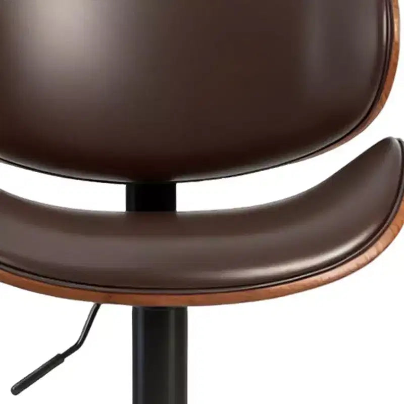 HomeRoots Set of Two Brown and Black Faux Leather Wood And Aluminum Adjustable Height Swivel Bar Chairs