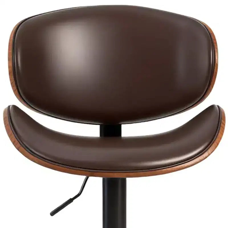 HomeRoots Set of Two Brown and Black Faux Leather Wood And Aluminum Adjustable Height Swivel Bar Chairs