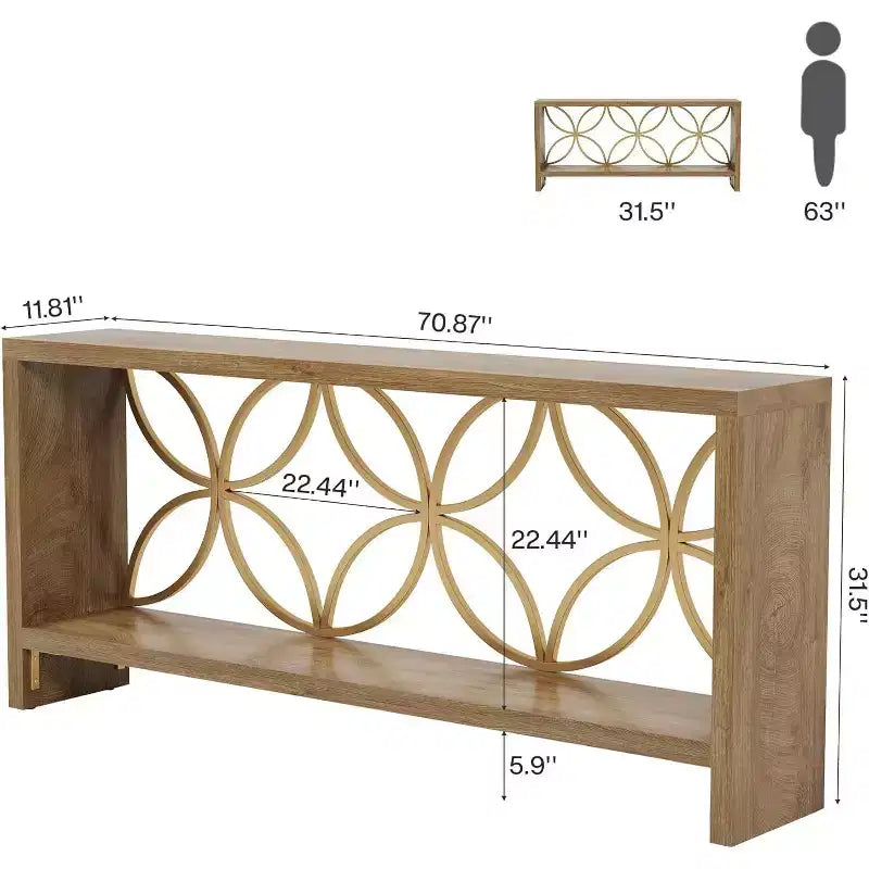 Lantine Tavolo Console Stretto da 180 cm, Tavolo da Divano Lungo Stile Rustico con Ripiano, per Ingresso, Soggiorno, Foyer, Design Unico, Naturale