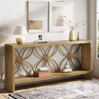 Lantine Tavolo Console Stretto da 180 cm, Tavolo da Divano Lungo Stile Rustico con Ripiano, per Ingresso, Soggiorno, Foyer, Design Unico, Naturale