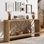 Lantine Tavolo Console Stretto da 180 cm, Tavolo da Divano Lungo Stile Rustico con Ripiano, per Ingresso, Soggiorno, Foyer, Design Unico, Naturale