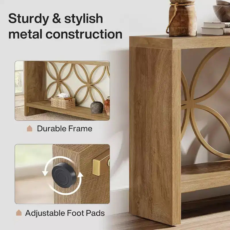 Lantine Tavolo Console Stretto da 180 cm, Tavolo da Divano Lungo Stile Rustico con Ripiano, per Ingresso, Soggiorno, Foyer, Design Unico, Naturale