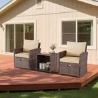 Set di mobili da esterno 5 pezzi per patio, sedie a sdraio in vimini PE con cuscini, set da balcone per tutte le stagioni con pouf e tavolino da caffè per prato, piscina, cortile