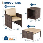 Set di mobili da esterno 5 pezzi per patio, sedie a sdraio in vimini PE con cuscini, set da balcone per tutte le stagioni con pouf e tavolino da caffè per prato, piscina, cortile