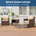 Set di mobili da esterno 5 pezzi per patio, sedie a sdraio in vimini PE con cuscini, set da balcone per tutte le stagioni con pouf e tavolino da caffè per prato, piscina, cortile