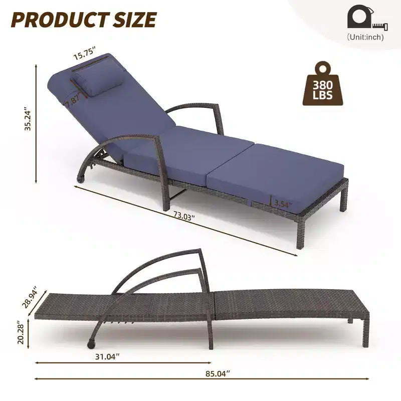 Set of 2 Patio Chaise Lounges,5-Position Adjustable PE Rattan Recliner with Armrests&Cushions,Collapsible Sun Lounger Chairs for Poolside,Deck,Garden