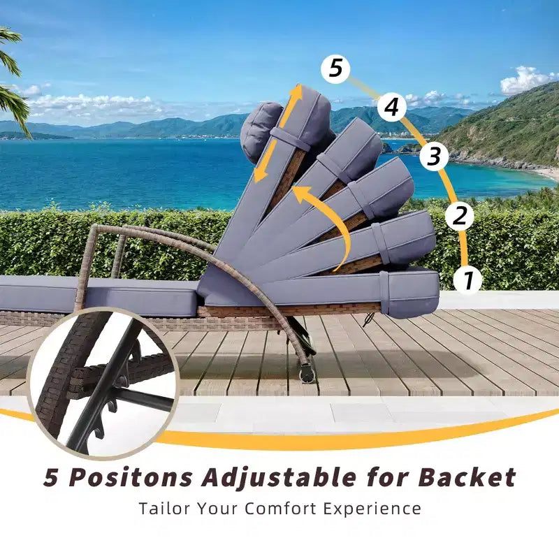 Set of 2 Patio Chaise Lounges,5-Position Adjustable PE Rattan Recliner with Armrests&Cushions,Collapsible Sun Lounger Chairs for Poolside,Deck,Garden