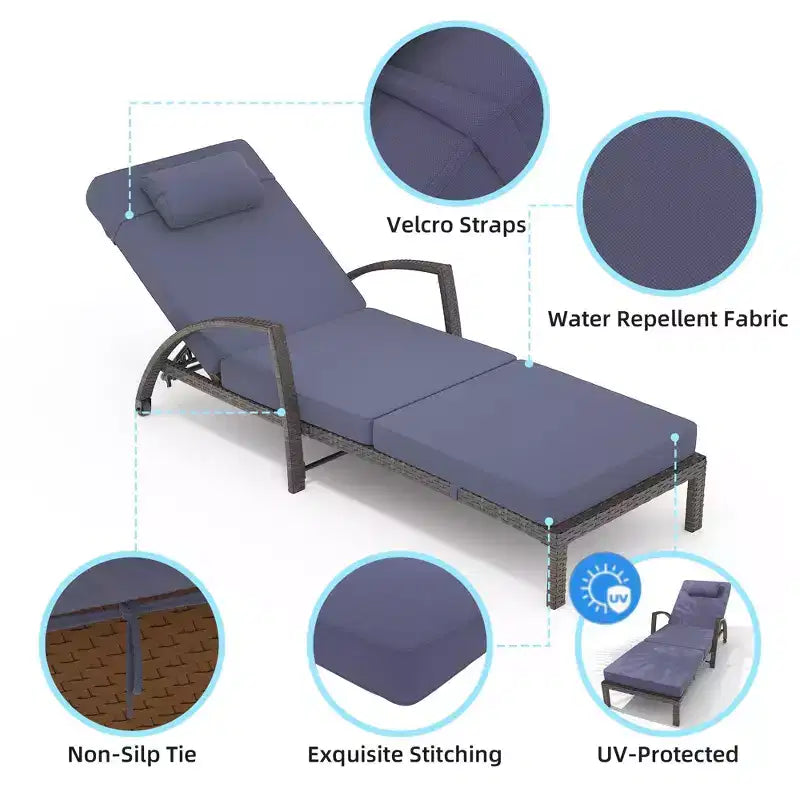 Set of 2 Patio Chaise Lounges,5-Position Adjustable PE Rattan Recliner with Armrests&Cushions,Collapsible Sun Lounger Chairs for Poolside,Deck,Garden