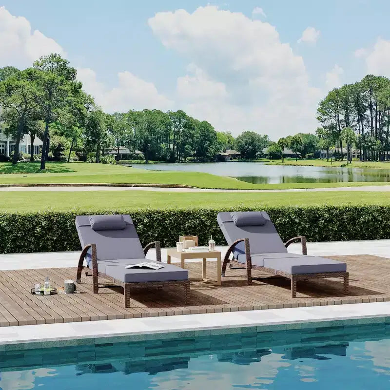 Set of 2 Patio Chaise Lounges,5-Position Adjustable PE Rattan Recliner with Armrests&Cushions,Collapsible Sun Lounger Chairs for Poolside,Deck,Garden