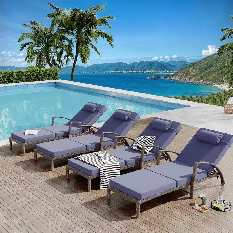 Set of 2 Patio Chaise Lounges,5-Position Adjustable PE Rattan Recliner with Armrests&Cushions,Collapsible Sun Lounger Chairs for Poolside,Deck,Garden