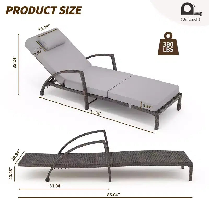 Set of 2 Patio Chaise Lounges,5-Position Adjustable PE Rattan Recliner with Armrests&Cushions,Collapsible Sun Lounger Chairs for Poolside,Deck,Garden
