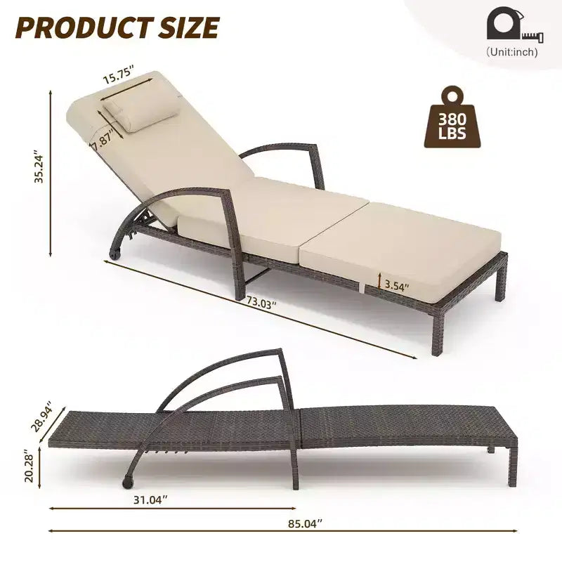 Set of 2 Patio Chaise Lounges,5-Position Adjustable PE Rattan Recliner with Armrests&Cushions,Collapsible Sun Lounger Chairs for Poolside,Deck,Garden