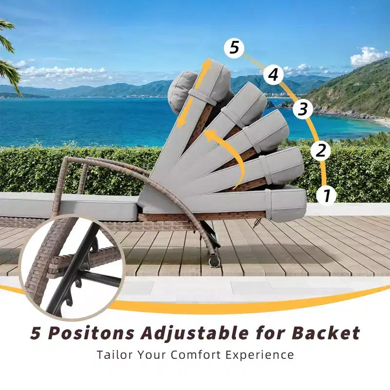 Set of 2 Patio Chaise Lounges,5-Position Adjustable PE Rattan Recliner with Armrests&Cushions,Collapsible Sun Lounger Chairs for Poolside,Deck,Garden