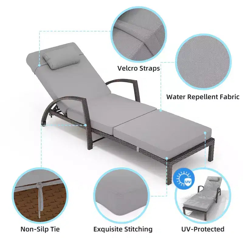 Set of 2 Patio Chaise Lounges,5-Position Adjustable PE Rattan Recliner with Armrests&Cushions,Collapsible Sun Lounger Chairs for Poolside,Deck,Garden