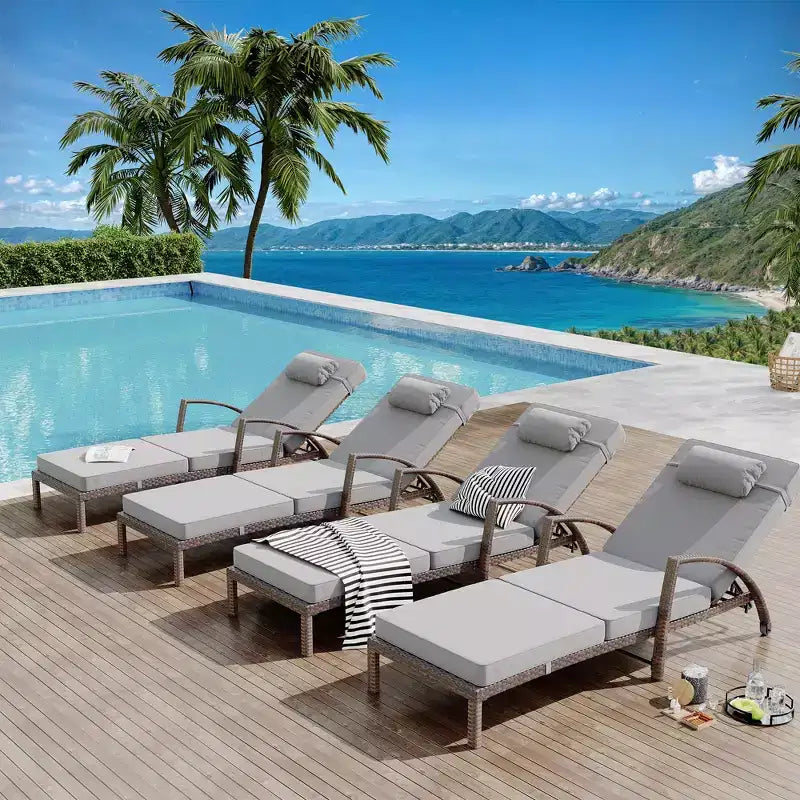 Set of 2 Patio Chaise Lounges,5-Position Adjustable PE Rattan Recliner with Armrests&Cushions,Collapsible Sun Lounger Chairs for Poolside,Deck,Garden