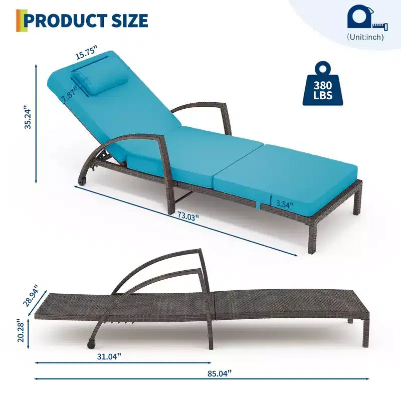 Set of 2 Patio Chaise Lounges,5-Position Adjustable PE Rattan Recliner with Armrests&Cushions,Collapsible Sun Lounger Chairs for Poolside,Deck,Garden