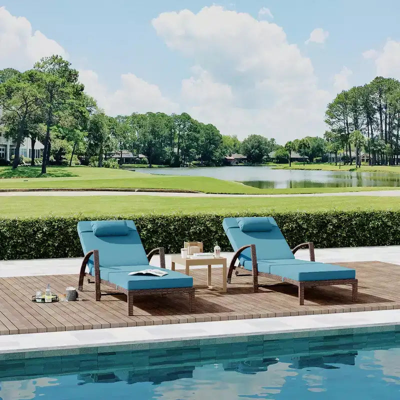 Set of 2 Patio Chaise Lounges,5-Position Adjustable PE Rattan Recliner with Armrests&Cushions,Collapsible Sun Lounger Chairs for Poolside,Deck,Garden