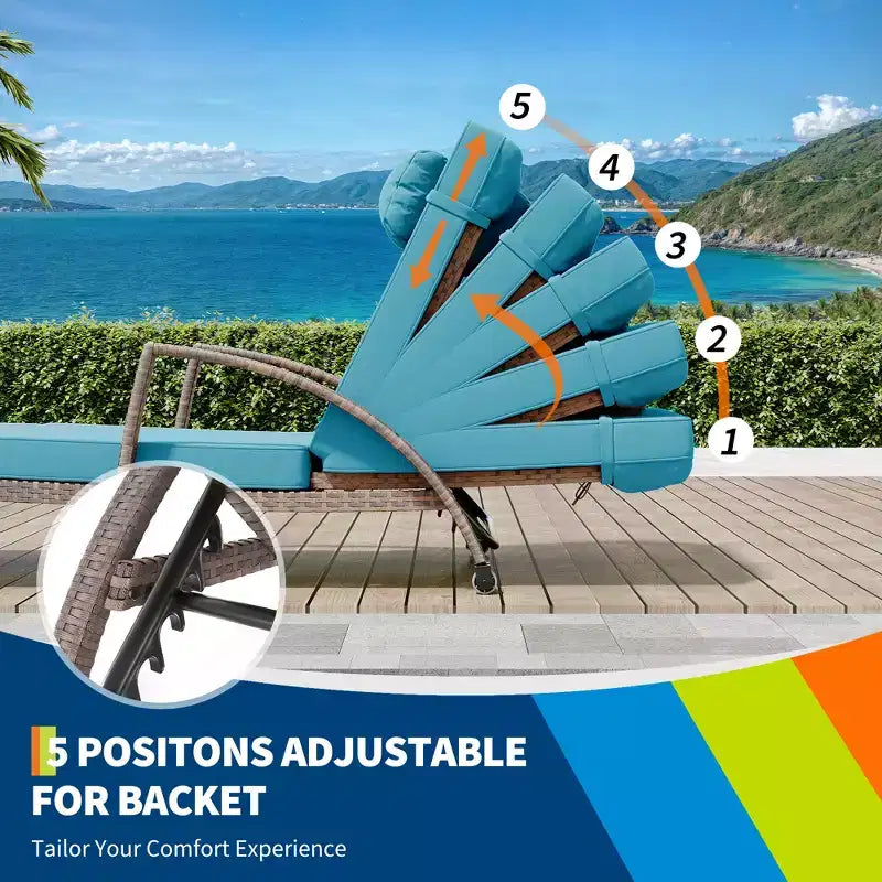 Set of 2 Patio Chaise Lounges,5-Position Adjustable PE Rattan Recliner with Armrests&Cushions,Collapsible Sun Lounger Chairs for Poolside,Deck,Garden