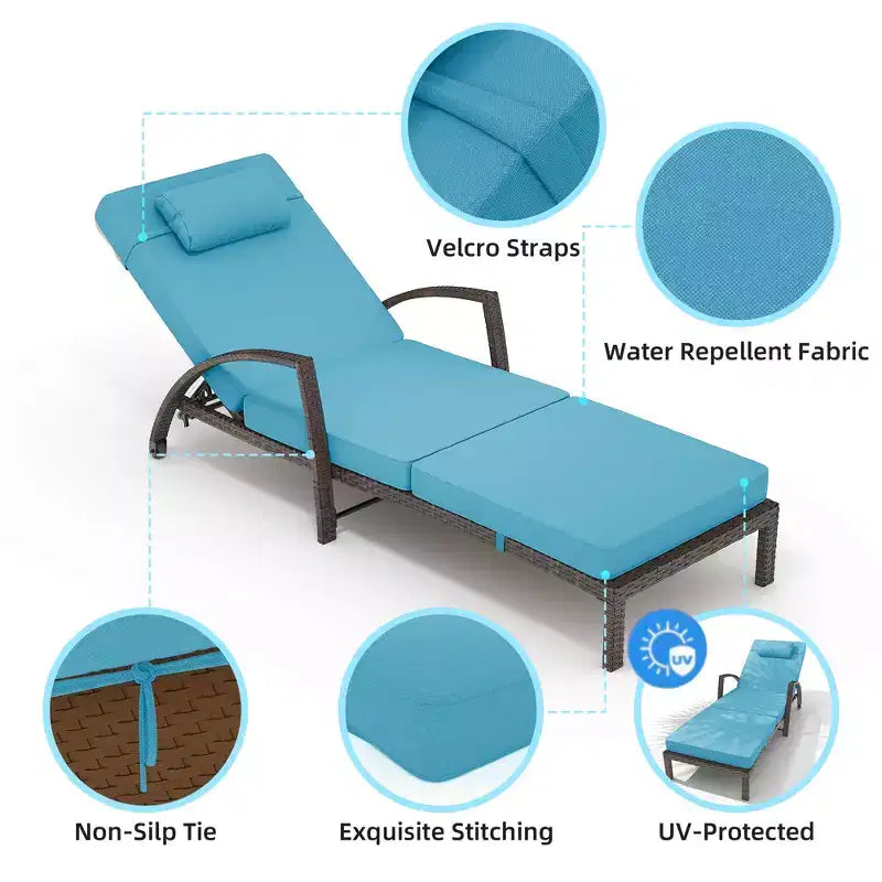 Set of 2 Patio Chaise Lounges,5-Position Adjustable PE Rattan Recliner with Armrests&Cushions,Collapsible Sun Lounger Chairs for Poolside,Deck,Garden