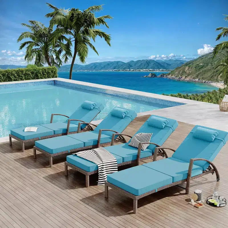 Set of 2 Patio Chaise Lounges,5-Position Adjustable PE Rattan Recliner with Armrests&Cushions,Collapsible Sun Lounger Chairs for Poolside,Deck,Garden