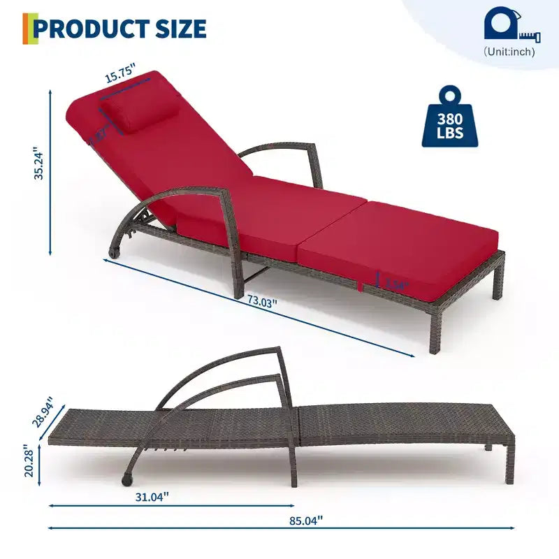 Set of 2 Patio Chaise Lounges,5-Position Adjustable PE Rattan Recliner with Armrests&Cushions,Collapsible Sun Lounger Chairs for Poolside,Deck,Garden