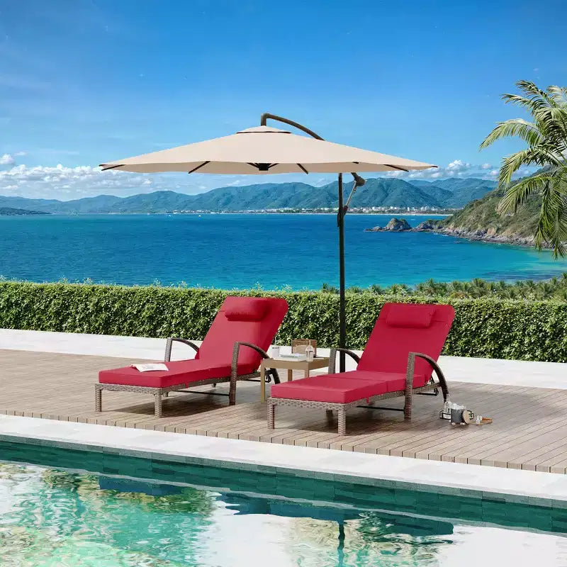 Set of 2 Patio Chaise Lounges,5-Position Adjustable PE Rattan Recliner with Armrests&Cushions,Collapsible Sun Lounger Chairs for Poolside,Deck,Garden