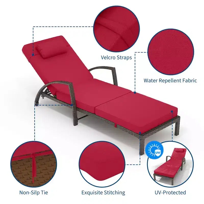 Set of 2 Patio Chaise Lounges,5-Position Adjustable PE Rattan Recliner with Armrests&Cushions,Collapsible Sun Lounger Chairs for Poolside,Deck,Garden