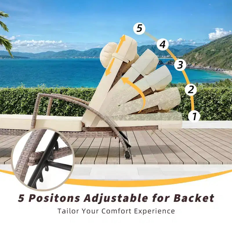 Set of 2 Patio Chaise Lounges,5-Position Adjustable PE Rattan Recliner with Armrests&Cushions,Collapsible Sun Lounger Chairs for Poolside,Deck,Garden