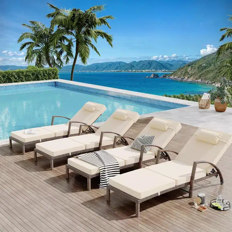 Set of 2 Patio Chaise Lounges,5-Position Adjustable PE Rattan Recliner with Armrests&Cushions,Collapsible Sun Lounger Chairs for Poolside,Deck,Garden