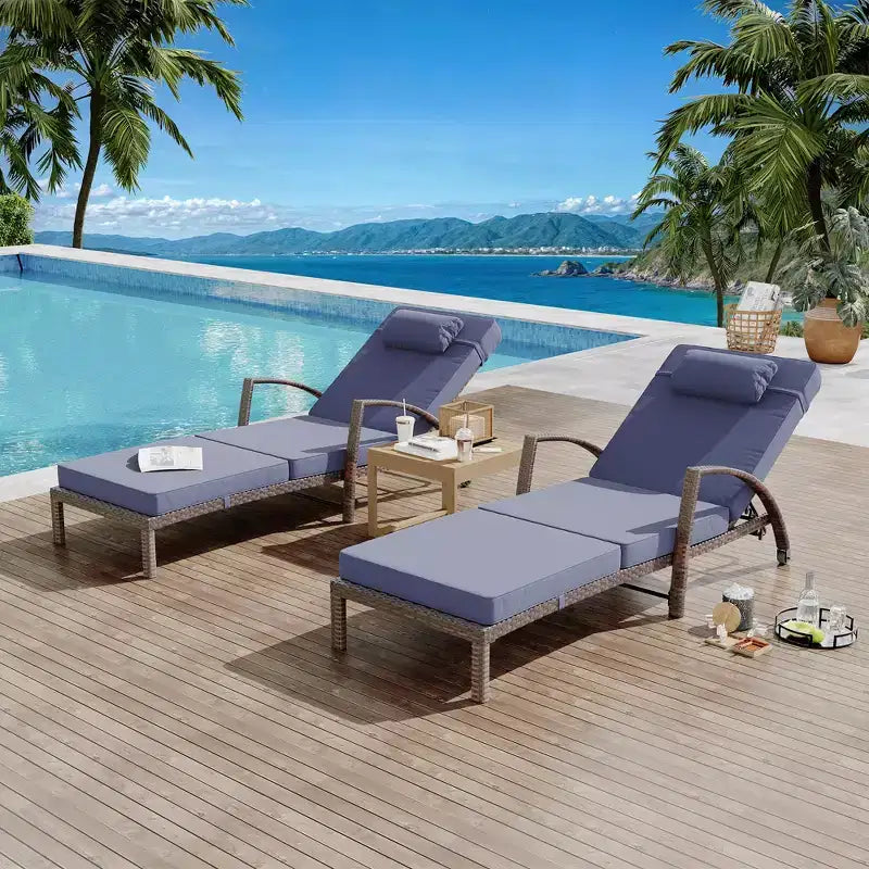 Set di 2 Chaise Longue da Giardino, Recliner a 5 Posizioni Regolabile in Rattan PE con Braccioli e Cuscini, Sedie Sdraio Pieghevoli per Piscina, Terrazza, Giardino