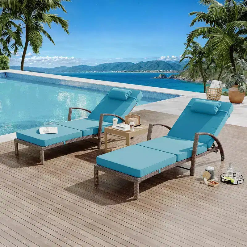 Set di 2 Chaise Longue da Giardino, Recliner a 5 Posizioni Regolabile in Rattan PE con Braccioli e Cuscini, Sedie Sdraio Pieghevoli per Piscina, Terrazza, Giardino
