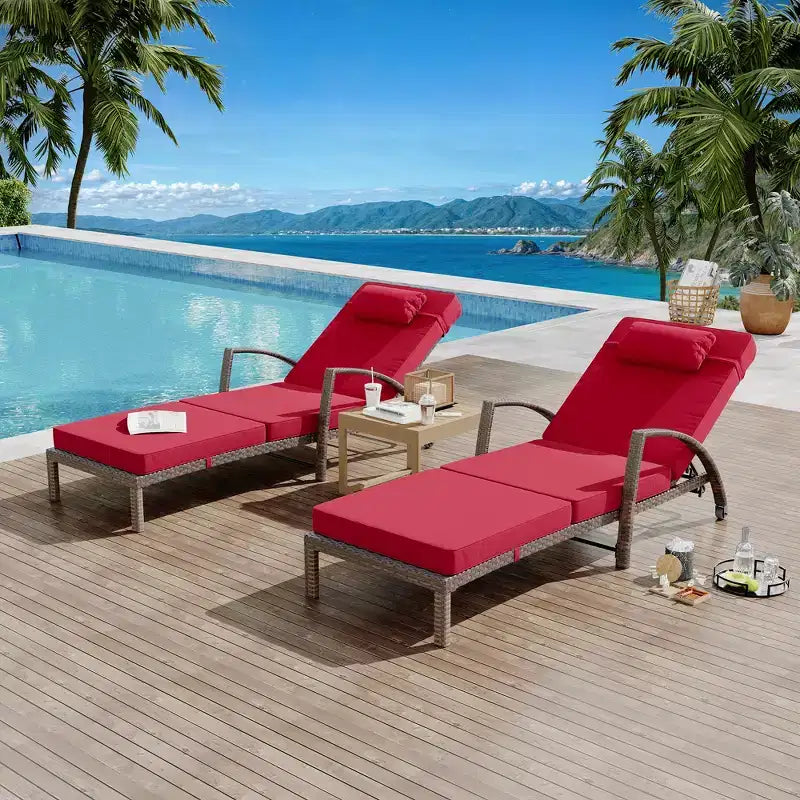 Set di 2 Chaise Longue da Giardino, Recliner a 5 Posizioni Regolabile in Rattan PE con Braccioli e Cuscini, Sedie Sdraio Pieghevoli per Piscina, Terrazza, Giardino