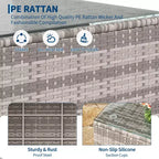 Set di divani a sezione da esterno in rattan PE a 5 pezzi, resistente a tutte le stagioni con tavolino in vetro e cuscino lavabile per cortile, ponte piscina