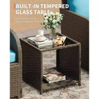 Set di mobili da giardino da 5 pezzi, set da salotto per esterni in vimini di rattan PE con pouf e tavolino da caffè, mobili da conversazione per tutte le stagioni per balcone da giardino
