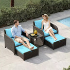 Set di mobili da giardino da 5 pezzi, set da salotto per esterni in vimini di rattan PE con pouf e tavolino da caffè, mobili da conversazione per tutte le stagioni per balcone da giardino