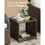 Set di mobili da giardino da 5 pezzi, set da salotto per esterni in vimini di rattan PE con pouf e tavolino da caffè, mobili da conversazione per tutte le stagioni per balcone da giardino