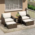 5-Piece Patio Furniture Set,PE Rattan Wicker Outdoor Seating Set with Ottomans and Coffee Table,All-Weather Conversation Furniture for Garden Balcony