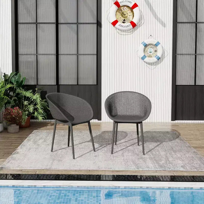 GDFStudio Joaquin Modern Polypropylene Outdoor Lounge Chairs with Curved Backrest (Set of 2)