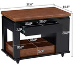 JVNOXK Tavolino da caffè/tavolino laterale moderno multi-funzione da 70 cm con piano pieghevole e rotelle, contenitore multi-livello, Nero e Noce