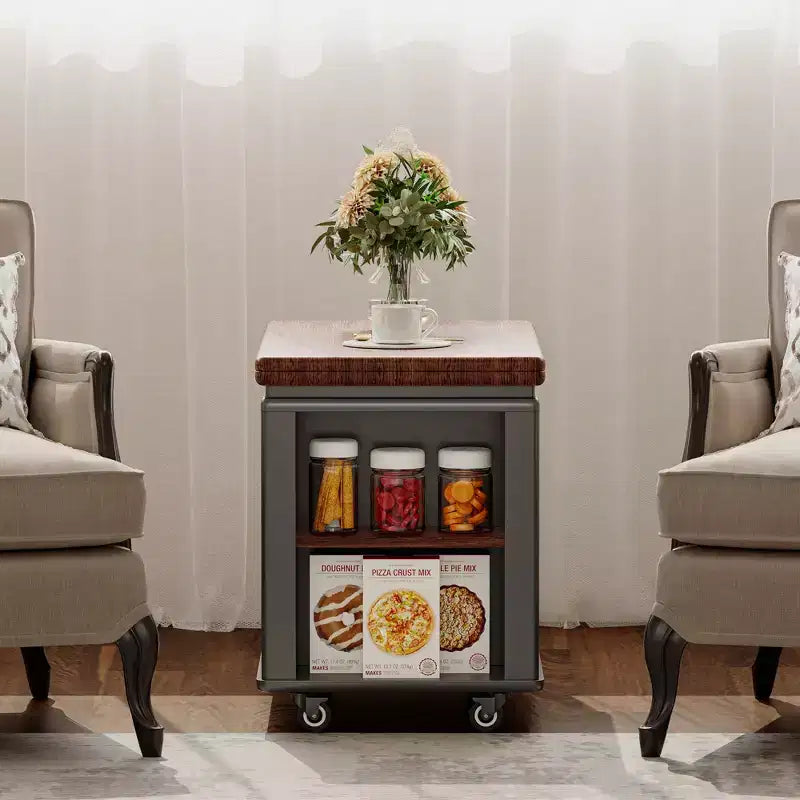 JVNOXK Tavolino da caffè/tavolino laterale moderno multi-funzione da 70 cm con piano pieghevole e rotelle, contenitore multi-livello, Nero e Noce